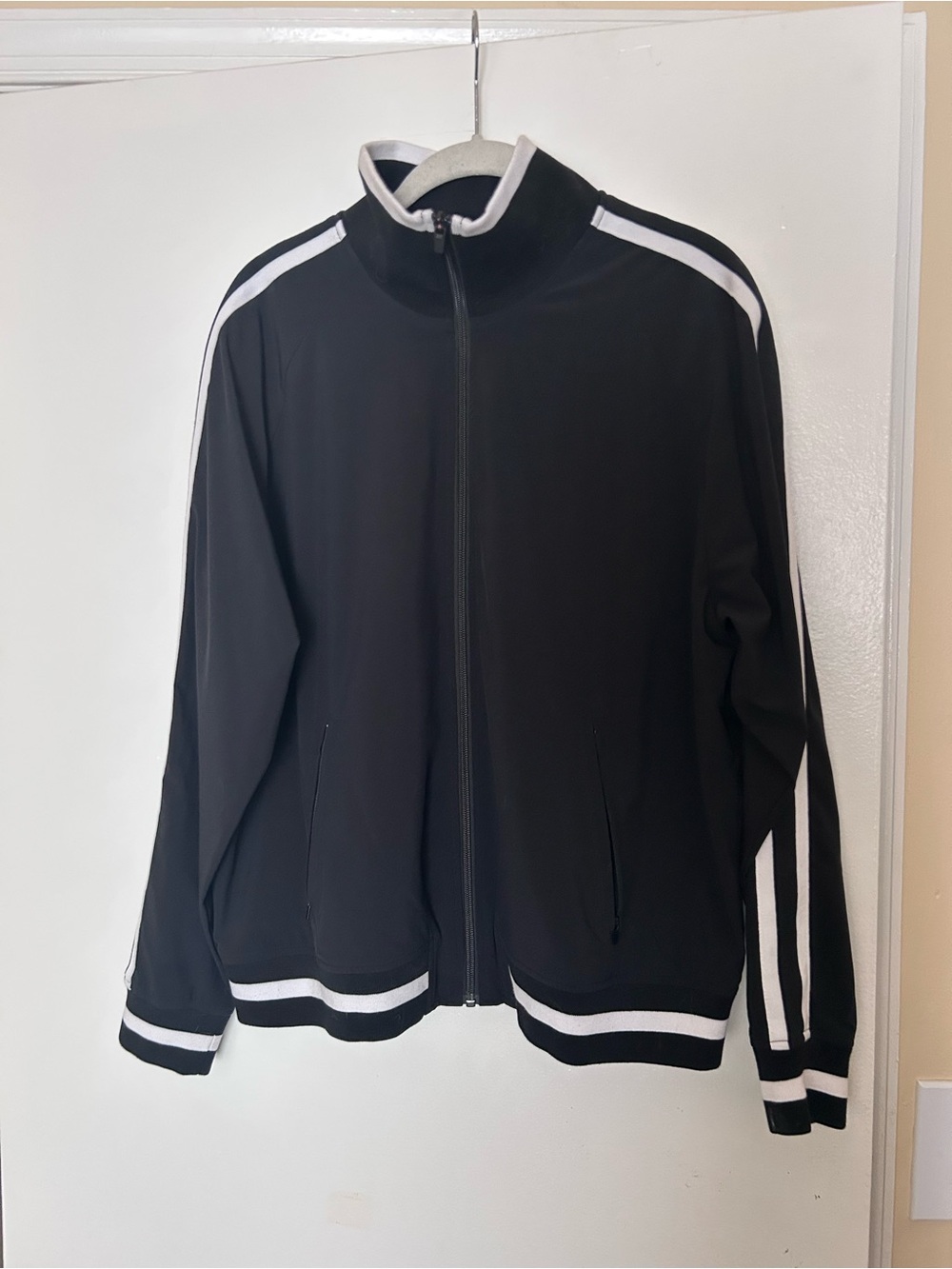 Athleta Black Windbreaker Jacket with White Stripe Accents